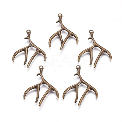 Tibetan Style Alloy Deer Antler Pendants TIBEP-S261-AB-FF-1