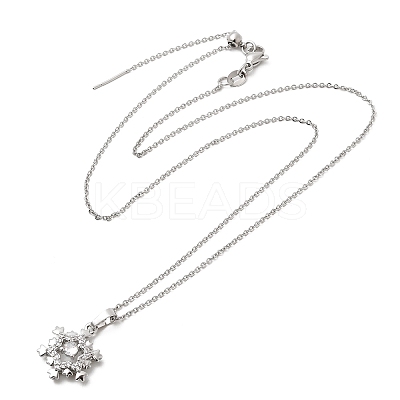 Christmas Snowflake Brass Micro Pave Cubic Zirconia Pendants Necklaces NJEW-L468-01P-A01-1