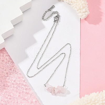 Natural Rose Quartz Chip Pendant Necklaces NJEW-JN05097-01-1