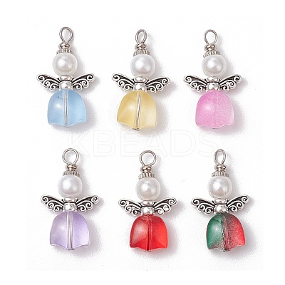 Spray Painted Transparent Glass Beads with ABS Plastic Imitation Pearl Round Beads amd Tibetan Style Alloy Fairy Wing Beads and 304 Stainless Steel Flat Head Pins Pendants PALLOY-JF03622-1
