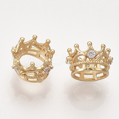 Brass with Clear Cubic Zirconia Crown European Beads KK-T035-122-M-1