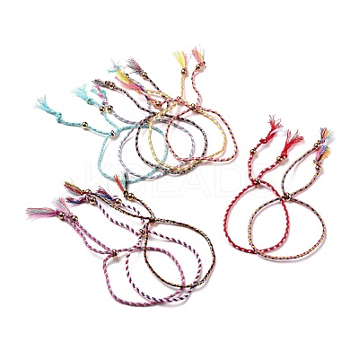 Polyester Braided Slider Bracelet with Brass Beads BJEW-A099-01-1