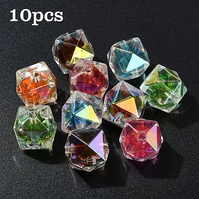 10Pcs Two Tone UV Plating Rainbow Iridescent Acrylic Beads TACR-YW0002-33A-1