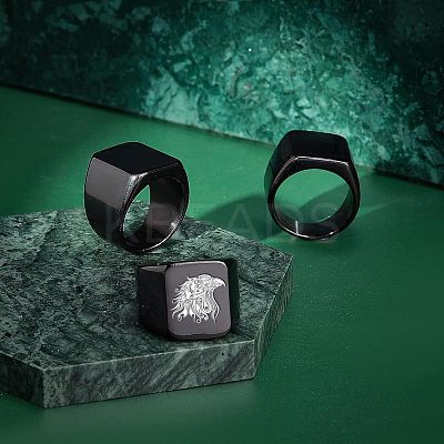 3Pcs 3 Size 304 Stainless Steel Rectangle Signet Finger Rings RJEW-UN0001-26B-1