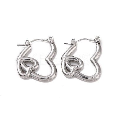 Non-Tarnish Valentine's Day 304 Stainless Steel Double Heart Hoop Earrings for Women EJEW-G326-06P-1