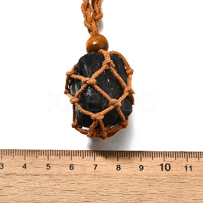 Natural Black Tourmaline Macrame Pouch Adjustable Slider Necklaces NJEW-M090-01-1