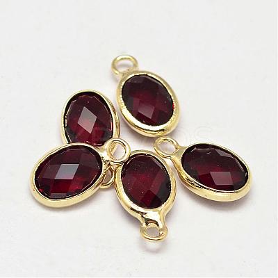 Oval Faceted Golden Tone Brass Glass Charms GLAA-O015-03G-1