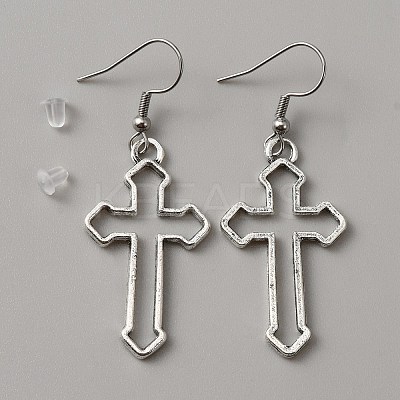 Alloy Hollow Out Cross Dangle Earrings EJEW-WH0018-27N-1