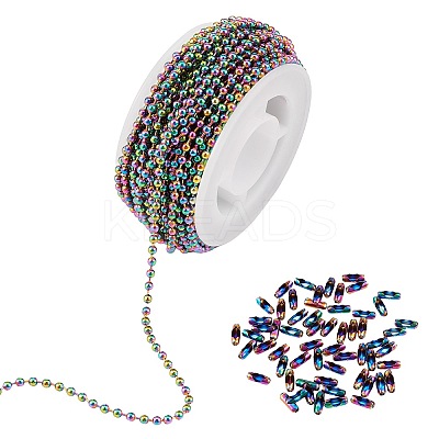 5M Rainbow Color 304 Stainless Steel Ball Chains STAS-SZ0002-22B-1