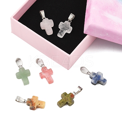 DIY Natural & Synthetic Gemstone Cross Pendant & Waxed Cord Pendant Necklace Making Kits DIY-FS0008-46-1