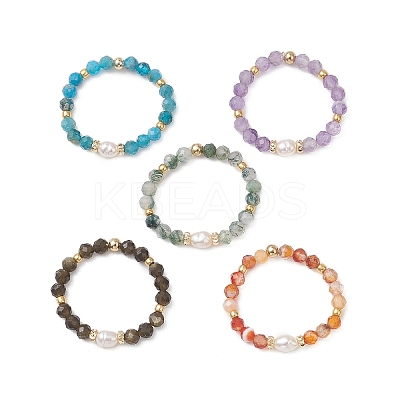 Natural Cultured Freshwater Pearl and Gemstone Finger Rings RJEW-JR00970-1