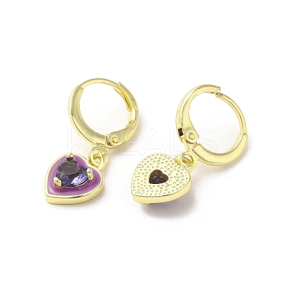 Heart Real 18K Gold Plated Brass Dangle Leverback Earrings EJEW-L268-025G-02-1