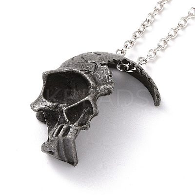Retro Alloy Broken Half Skull Pendant Necklace for Men Women LS-NJEW-B085-04A-1