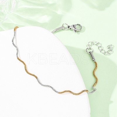 304 Stainless Steel Wave Shape Snake Chains Bracelets for Women BJEW-G780-03GP-1