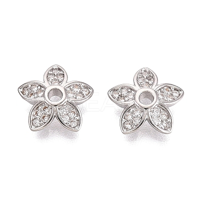 Brass Micro Pave Clear Cubic Zirconia Bead Caps KK-Q071-05P-02-1