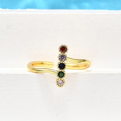 Brass Micro Pave Cubic Zirconia Cuff Rings for Women RJEW-H247-17G-1
