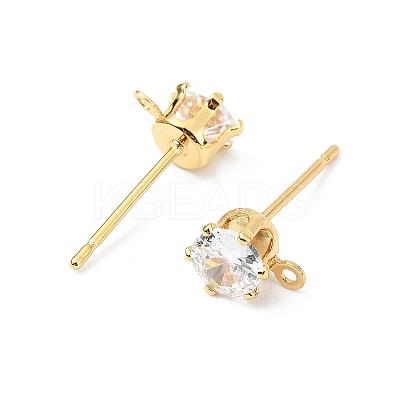 SHEGRACE Brass Clear Cubic Zirconia Flat Round Stud Earring Findings XGR0102G-117G-1