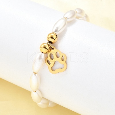 304 Stainless Steel Paw Print Charm Bracelets for Women BJEW-C098-12G-1