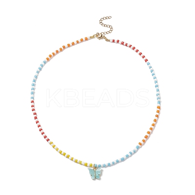 Resin Butterfly Pendant Necklaces NJEW-JN04154-1