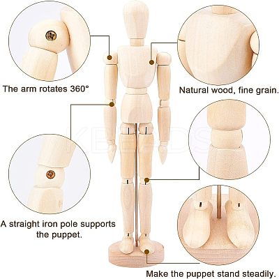2Pcs 2 Style Unfinished Wooden Pine Movable Joint Family Model DIY-OC0008-36-1
