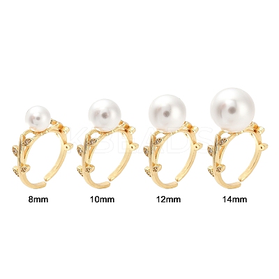 Branch Leaf Rack Plating Brass with Clear Cubic Zirconia Open Cuff Ring Settings KK-G455-12G-1