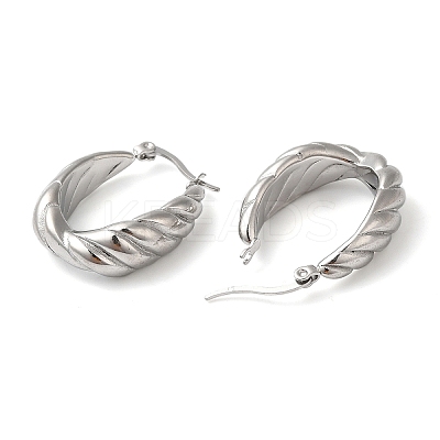 Non-Tarnish 304 Stainless Steel Grooved Oval Hoop Earrings EJEW-K244-40P-1