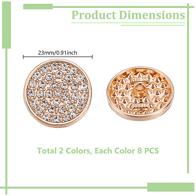 16Pcs 2 Colors 1-Hole Zinc Alloy Rhinestone Shank Buttons BUTT-GA0001-38-1