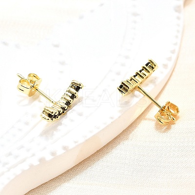 Black Cubic Zirconia Curved Bar Stud Earrings EJEW-G297-14G-1