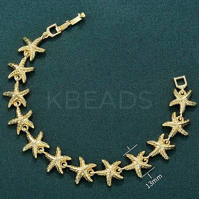 Summer Beach Brass Starfish Link Chain Bracelets BJEW-C118-04G-1