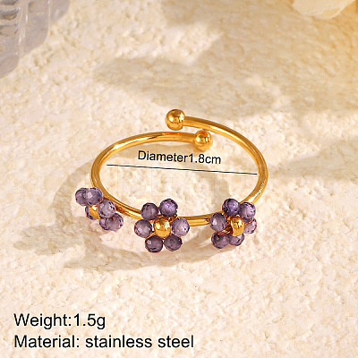 Flower 304 Stainless Steel with Cubic Zirconia Cuff Rings for Women FS-WG31CBD-04-1