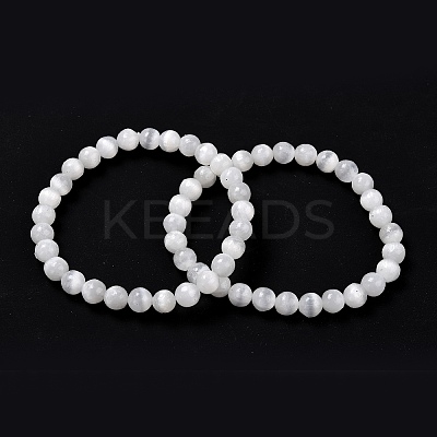 Natural Selenite Beaded Stretch Bracelets BJEW-F414-01A-02-1