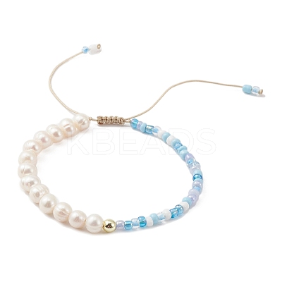 3Pcs 3 Color Glass Seed & Natural Pearl Braided Bead Bracelets Set BJEW-JB09572-1