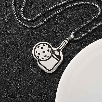 201 Stainless Steel Pickleball Paddle Pendant Box Chain Necklaces for Women Men LS-NJEW-H050-02P-1