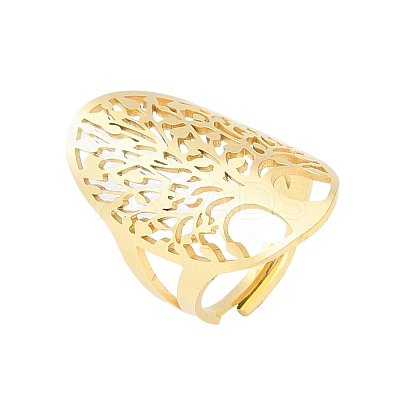 304 Stainless Steel Hollow Tree of Life Adjustable Rings for Women RJEW-Z045-02G-1