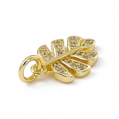 Brass Micro Pave Clear Cubic Zirconia Leaf Charms X-ZIRC-F132-62G-1