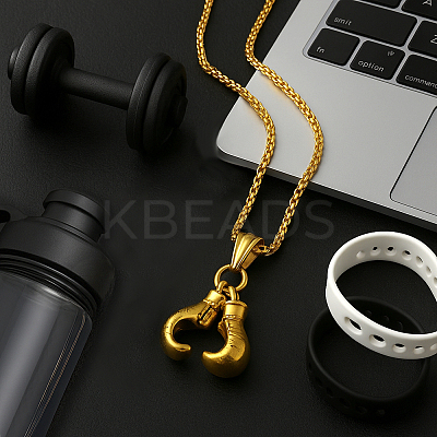 2Pcs 2 Colors Stainless Steel Boxing Glove Pendant Box Chain Necklaces for Men NJEW-HY0001-09B-1