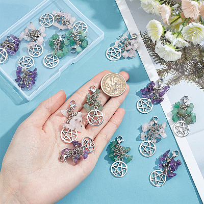 18Pcs 3 Style Natural Mixed Gemstone Chips Pendants HJEW-FH0001-09-1