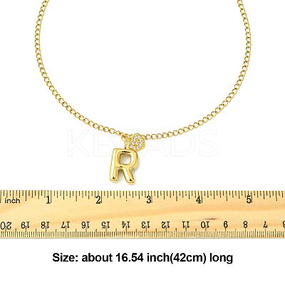 304 Stainless Steel Clear Cubic Zirconia Heart & Letter Pendant Curb Chain Necklaces for Women NJEW-FS00012-27K-1