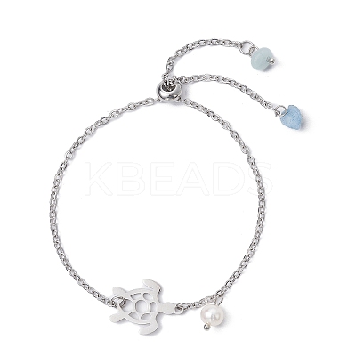 Adjustable 304 Stainless Steel Hollow Turtle Slider Bracelet BJEW-JB09812-02-1