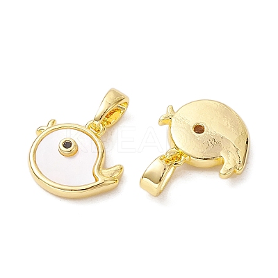 Rack Plating Brass Pave Shell Bird Charms with Black Cubic Zirconia KK-K360-07G-1