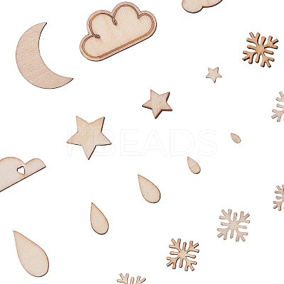 100Pcs Weather Theme Wooden Cabochons WOOD-CJ0001-33-1