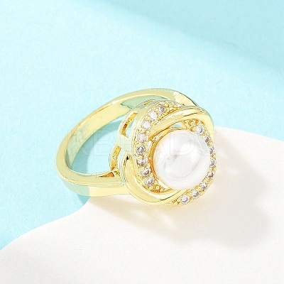 Brass Micro Pave Cubic Zirconia Finger Rings for Women RJEW-D340-02G-09-1