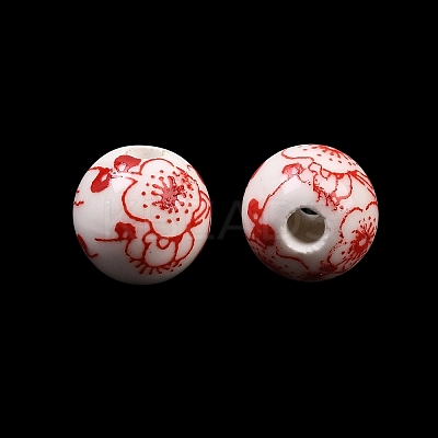 Floral Printed Porcelain Beads PORC-Q202-10mm-1-1