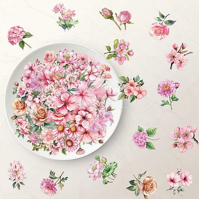 50Pcs Flower PVC Waterproof Stickers STIC-D300-06-1