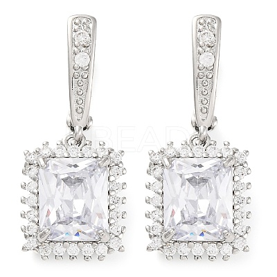 Brass Pave Cubic Zirconia Rectangle Hoop Earrings for Women EJEW-I304-29P-07-1