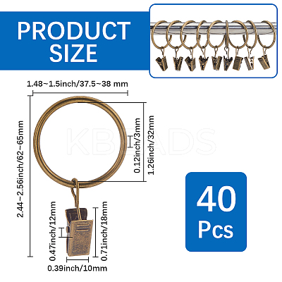 40Pcs Round Ring Iron Hook Hangers Curtain FIND-SP0003-46B-AB-1