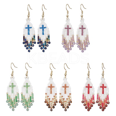 Glass Seed Beads Dangle Earrings EJEW-MZ00737-1