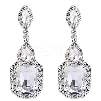 Brass Rhinestone Dangle Stud Earrings FS-WG9D6B6-01-1