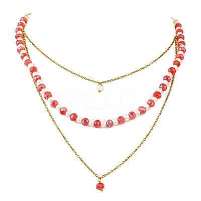 Rondelle 304 Stainless Steel & Glass Beaded Layered Necklace and Earring Set Set for Women SJEW-JS01384-02-1