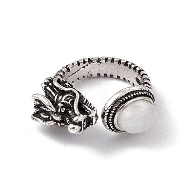 Dragon Head Natural Rainbow Moonstone Cuff Rings RJEW-G273-03AS-08-1